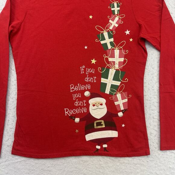 Christmas Shirt Womens Medium M Red Santa Claus Presents Long Sleeve Holiday - Picture 4 of 12